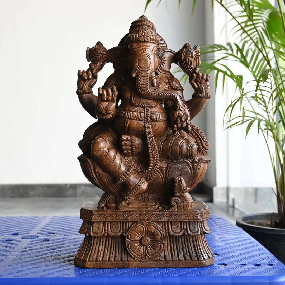 Traditional wooden Ganesh sculpture for housewarming gifts