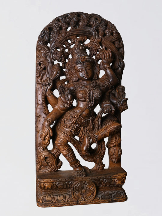 Dancing Parvathy Wood Jollywork Sculpture -Wood handmade Wall Hanging 24"