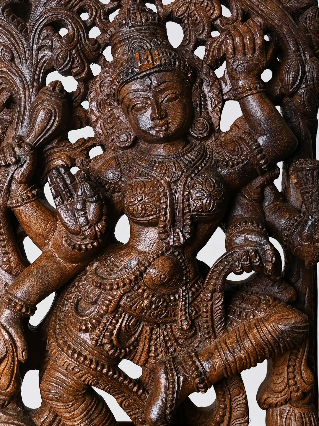 Dancing Parvathy Wood Jollywork Sculpture -Wood handmade Wall Hanging 24"