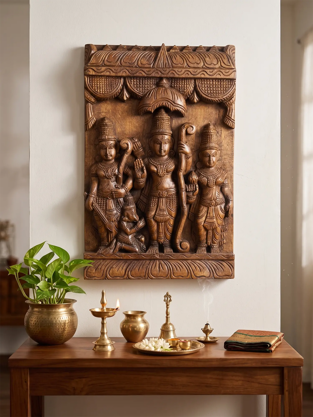 Traditional Rama Sita Lakshmana wood carving