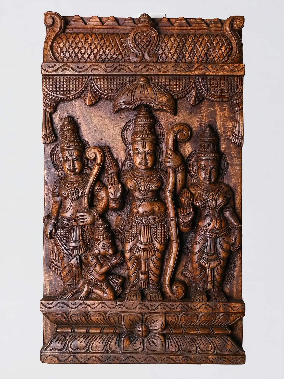 Hand Carved Wooden Ram Darbar Wall Hanging Panel