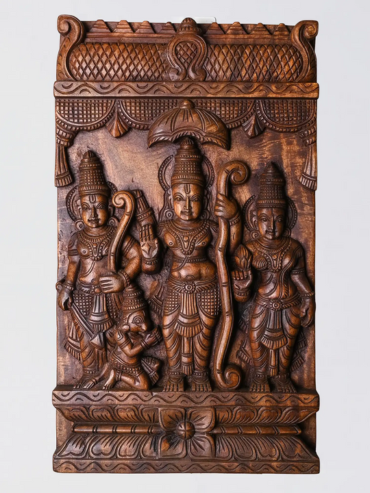 Hand Carved Wooden Ram Darbar Wall Hanging Panel