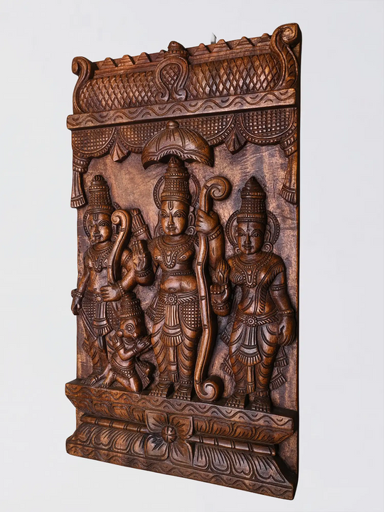 Hand Carved Wooden Ram Darbar Wall Hanging Panel