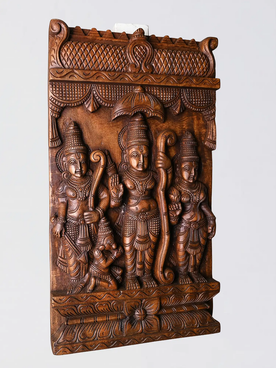 Hand Carved Wooden Ram Darbar Wall Hanging Panel-Traditional Indian Wood Carving Art