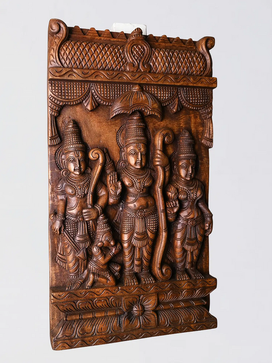 Hand Carved Wooden Ram Darbar Wall Hanging Panel-Traditional Indian Wood Carving Art