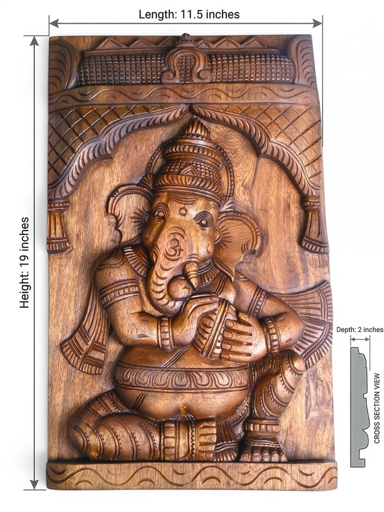 Lord Ganesha Handmade – Traditional Wooden Wall Panel "19