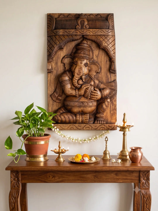 Lord Ganesha Handmade – Traditional Wooden Wall Panel "19