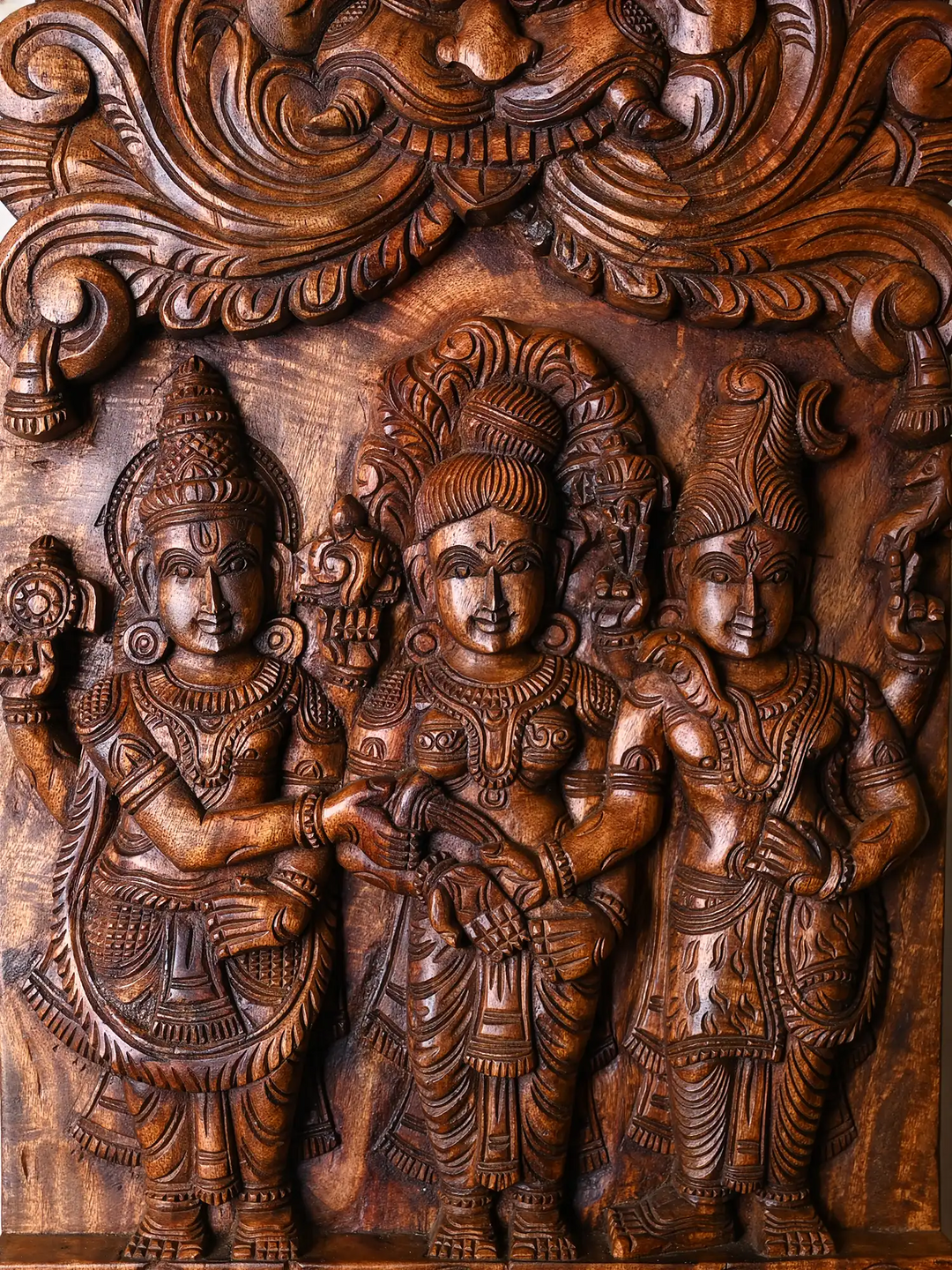 Meenakshi Thirukalyanam Wooden wall hanging panel-Wooden Wall Sculptures giftware 30"