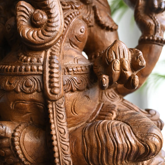Handmade Lord Ganesha Wooden Idol – Traditional Indian Craft Online 24"