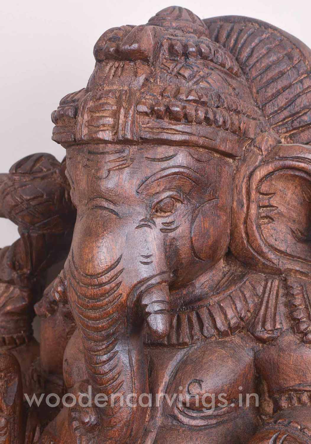 Vaagai Wood Wisdom Ganesha With Rat Sculpture 23"