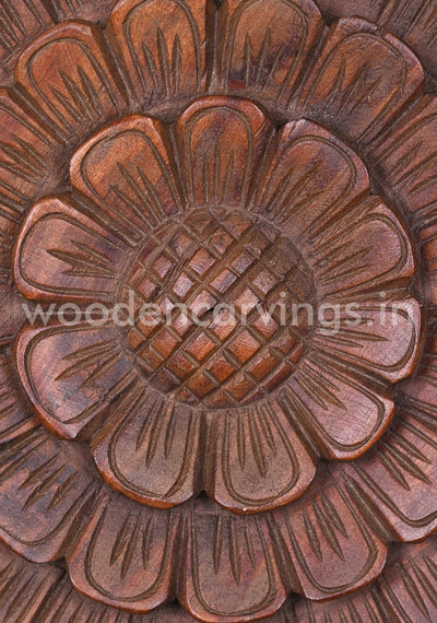Wooden Sun Flower Design Decorative Wax Brown Wooden Entrance and Pooja Room Decor Wall Mount 12"