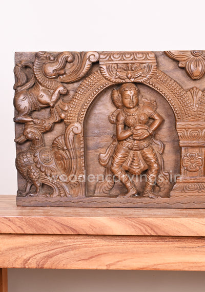 Special Art Work of Three Gorgeous Apsaras Holding Tabla, Deer, Jing-Juck Horizontal Wall Panel 36"