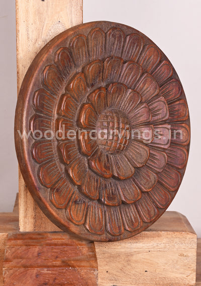 Wooden Sun Flower Design Decorative Wax Brown Wooden Entrance and Pooja Room Decor Wall Mount 12"