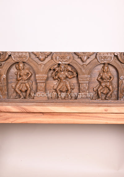 Special Art Work of Three Gorgeous Apsaras Holding Tabla, Deer, Jing-Juck Horizontal Wall Panel 36"