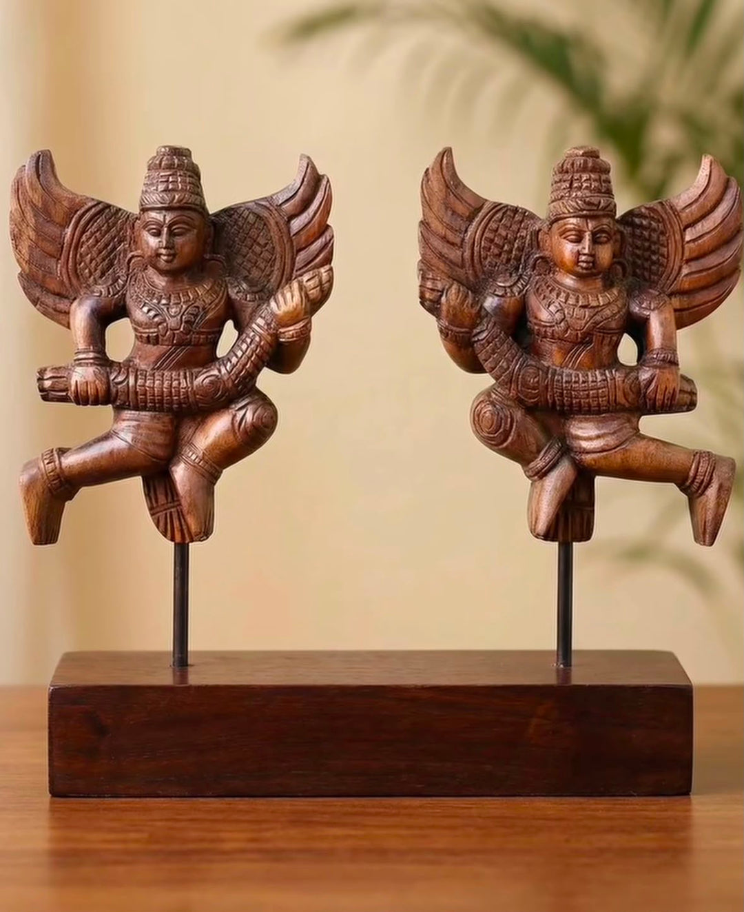 Wooden Auspicious Gandharva Wall Mount Sculptures 9"