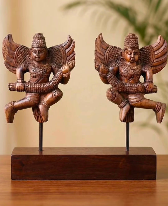 Wooden Auspicious Gandharva Wall Mount Sculptures 9"