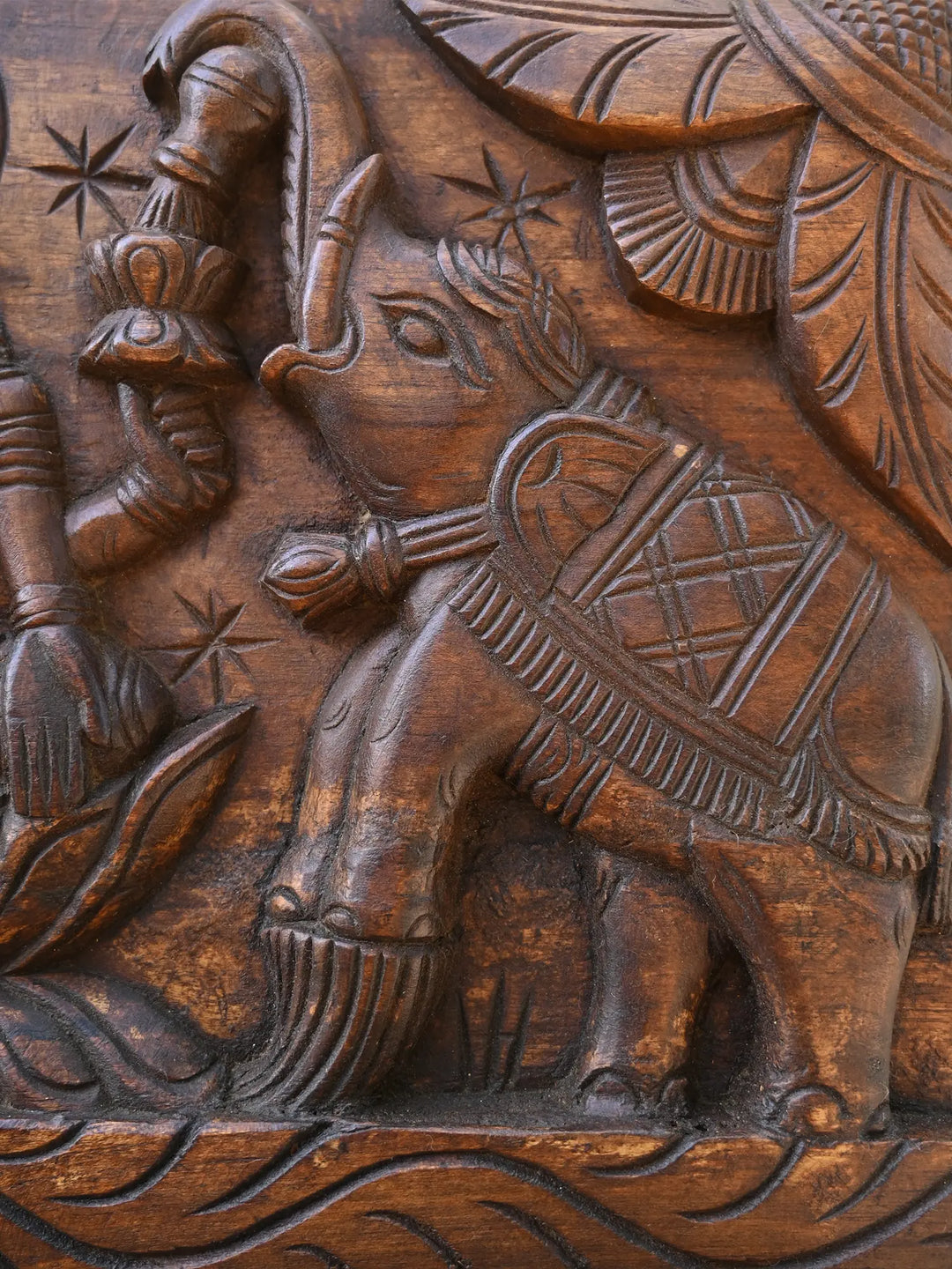 Goddess GajaLakshmi seated on Lotus Horizontal  wooden panel 19"