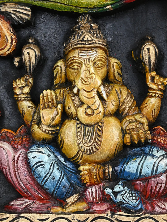 MahaLakshmi with Lord Ganesh&Saraswathi Horizontal panel 36"