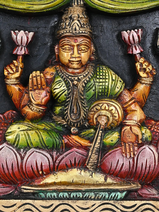 MahaLakshmi with Lord Ganesh&Saraswathi Horizontal panel 36"