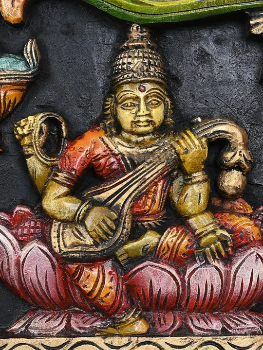 MahaLakshmi with Lord Ganesh&Saraswathi Horizontal panel 36"