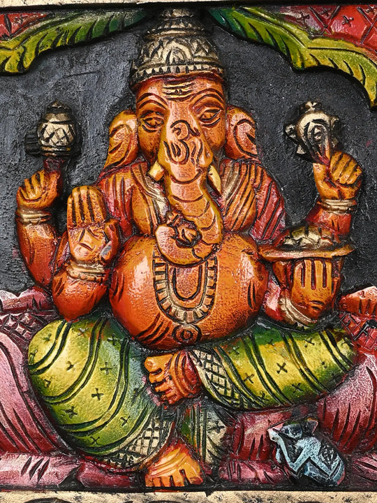 Temple Look MahaLakshmi, Ganesh, Saraswathi Horizontal Panel 36"