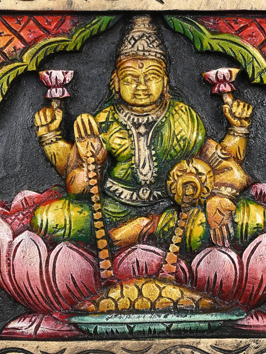 Temple Look MahaLakshmi, Ganesh, Saraswathi Horizontal Panel 36"
