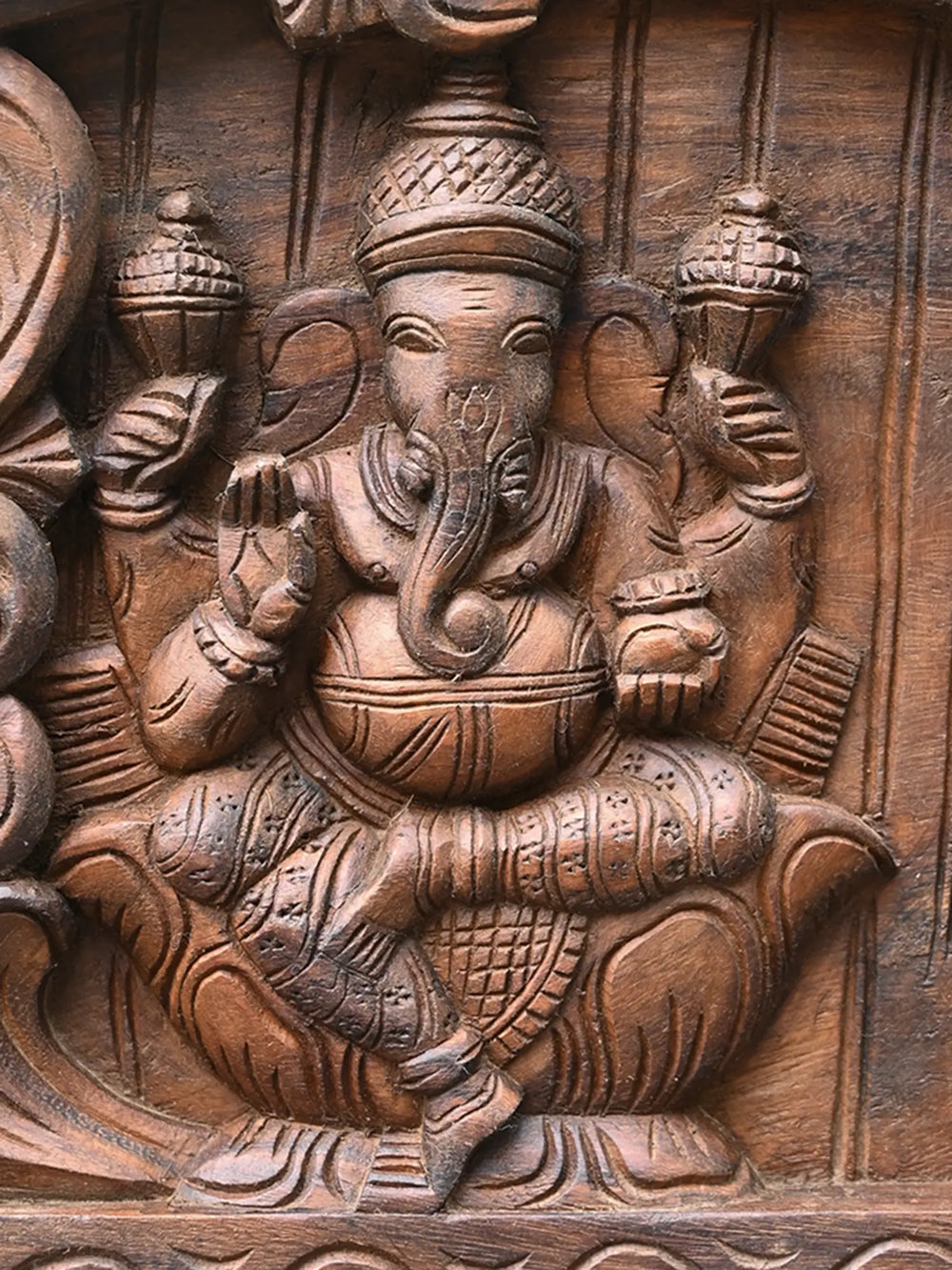 Peacock Design GajaLakshmi, Ganesh, Saraswathi Horizontal Wall Panel 48"