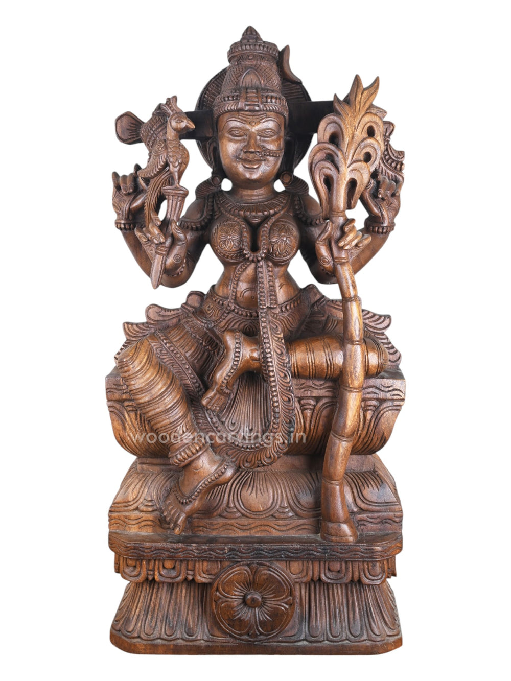 Goddess Kamatchi Holding Sugarcane in Hand Wooden Sculpture 36"