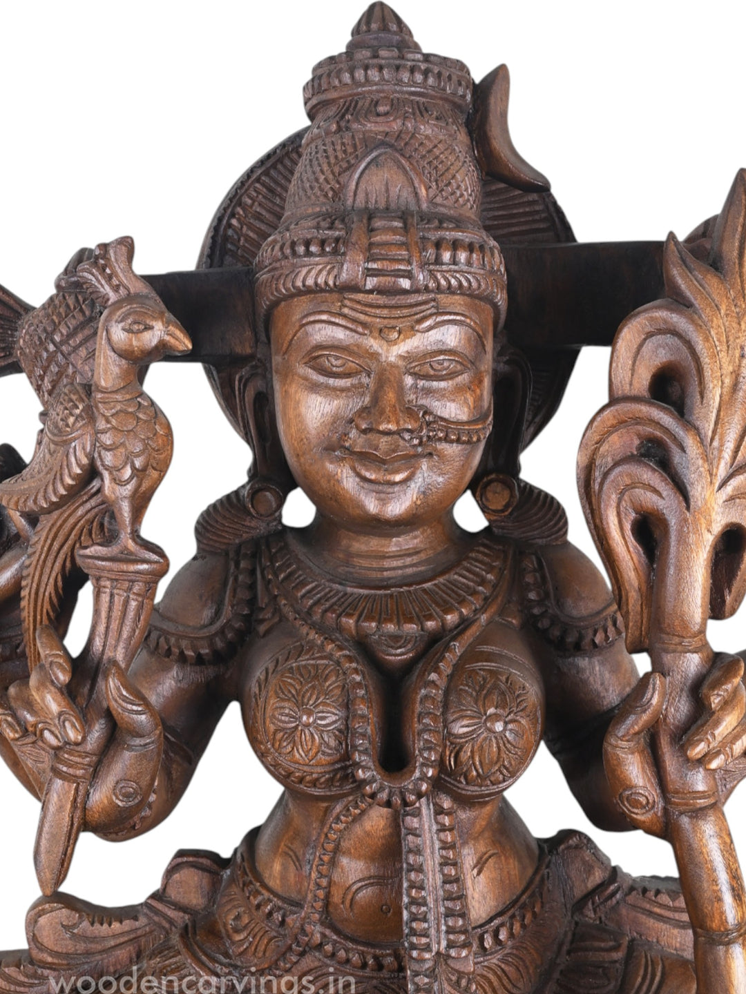 Goddess Kamatchi Holding Sugarcane in Hand Wooden Sculpture 36"