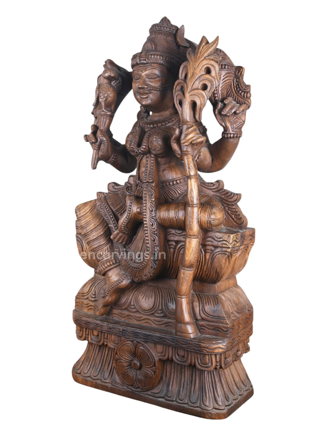 Goddess Kamatchi Holding Sugarcane in Hand Wooden Sculpture 36"