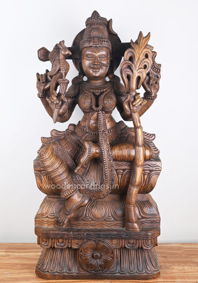 Goddess Kamatchi Holding Sugarcane in Hand Wooden Sculpture 36"