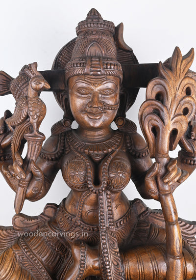 Goddess Kamatchi Holding Sugarcane in Hand Wooden Sculpture 36"