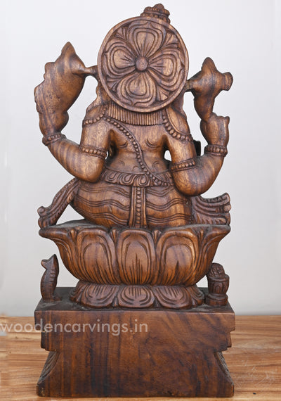Joyfully Eating Mango Lord Ganesha On Lotus Sculpture 23"