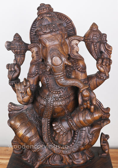 Joyfully Eating Mango Lord Ganesha On Lotus Sculpture 23"