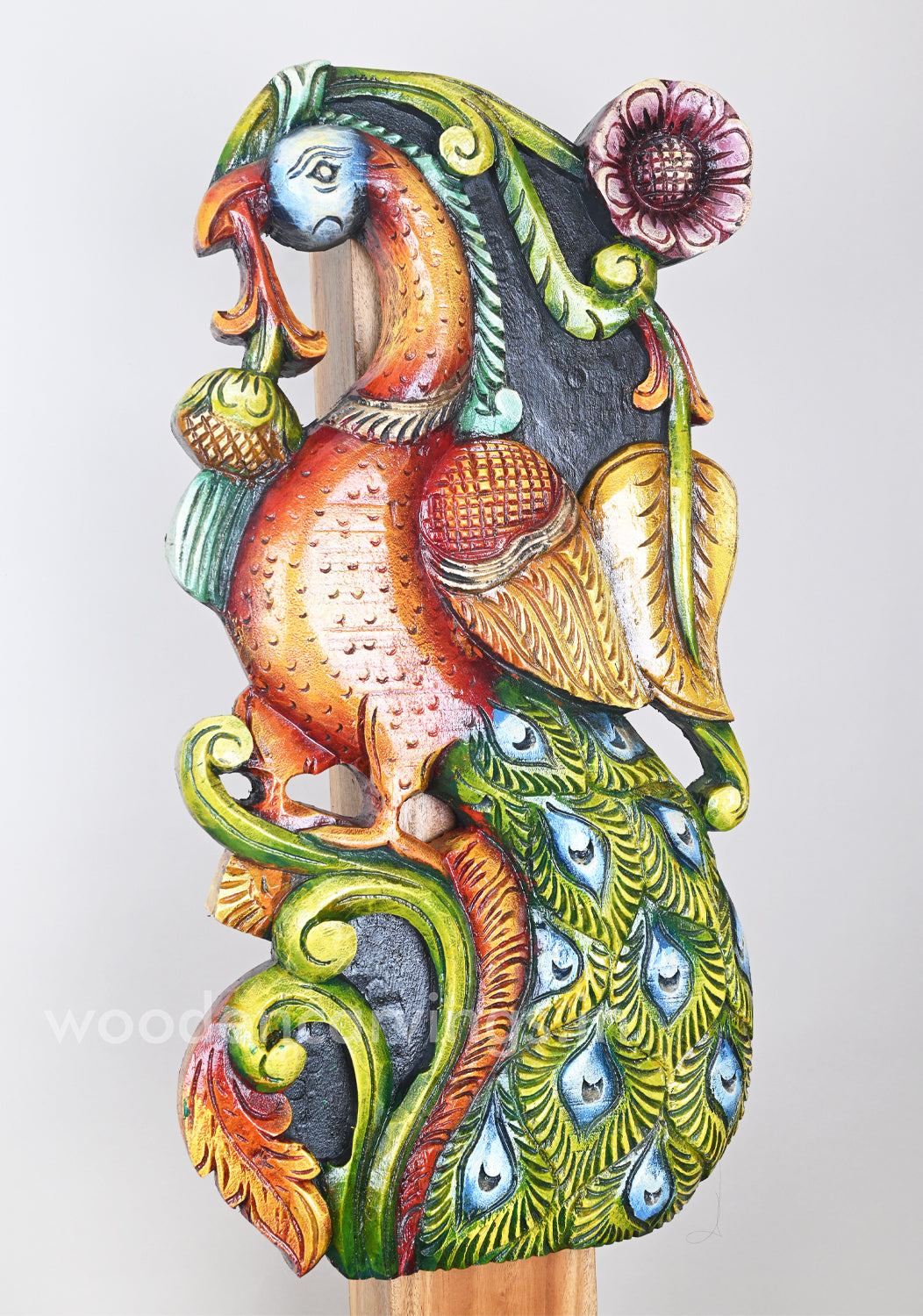 Multicoloured Wooden Peacock Wall Panel