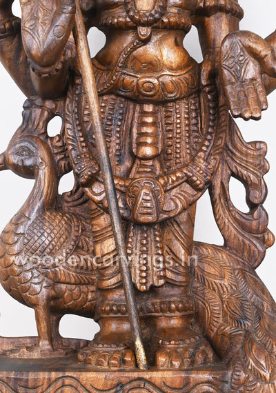 Arulmigu Karthikeya Standing With Peacock and Velayutha wooden Sculpture 24"