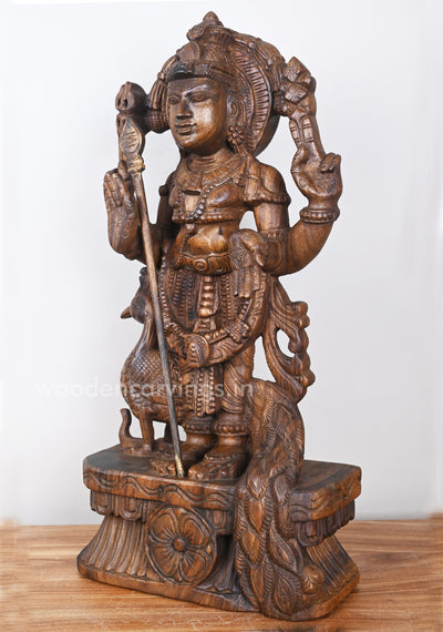 Arulmigu Karthikeya Standing With Peacock and Velayutha wooden Sculpture 24"