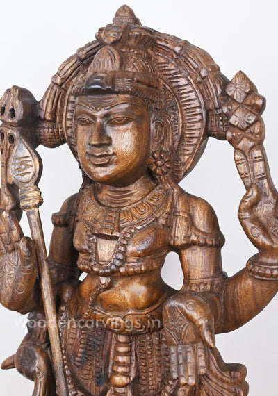 Arulmigu Karthikeya Standing With Peacock and Velayutha wooden Sculpture 24"