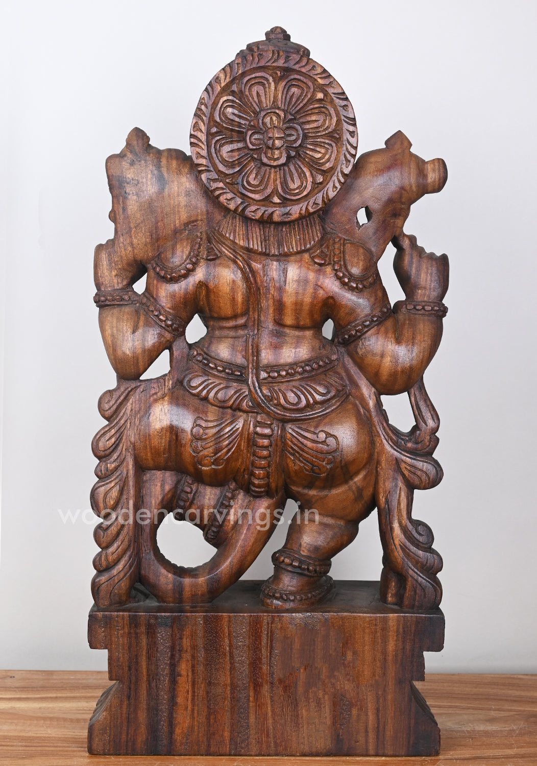 Thandava Ganesha Holding Aspicious Lotus in Lengthy Trunk Wooden Sculpture 25"