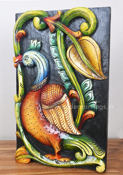 Design Decorative Floral Leaf Hamsa (Annapakshi) Coloured Wall Mount 18"