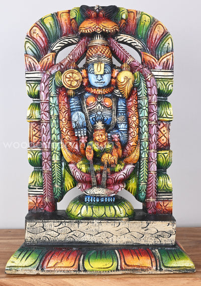 Multicoloured Venkateshwara Balaji with Goddess Lakshmi Wooden Sculpture 22"