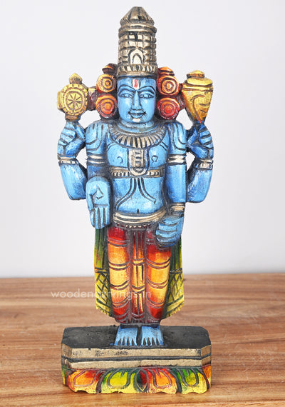 Maha Vishnu Briskly Standing on Beedam Holding Shanku,Chakra Ayuthas Sculpture 12"