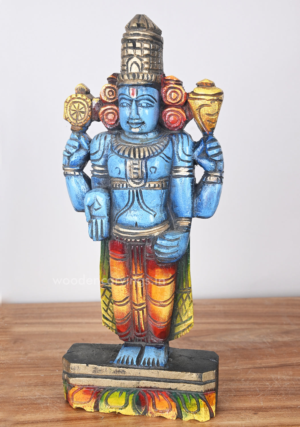 Maha Vishnu Briskly Standing on Beedam Holding Shanku,Chakra Ayuthas Sculpture 12"