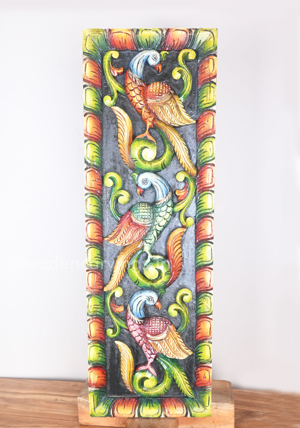 wooden three parrots wall panel