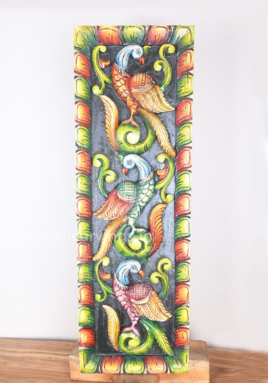 wooden three parrots wall panel