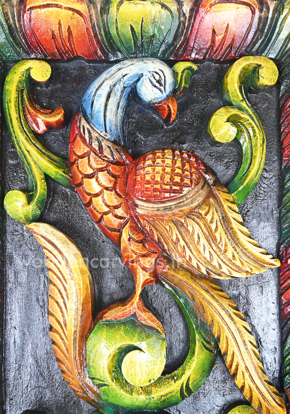 wooden three parrots wall panel
