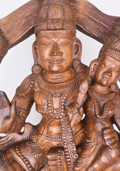 Devi Parvathi Seated on Mahadev's Lap and Blessing people in Mudra Abhaya Wooden Sculpture 24"