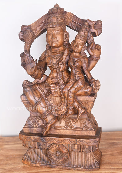 Devi Parvathi Seated on Mahadev's Lap and Blessing people in Mudra Abhaya Wooden Sculpture 24"