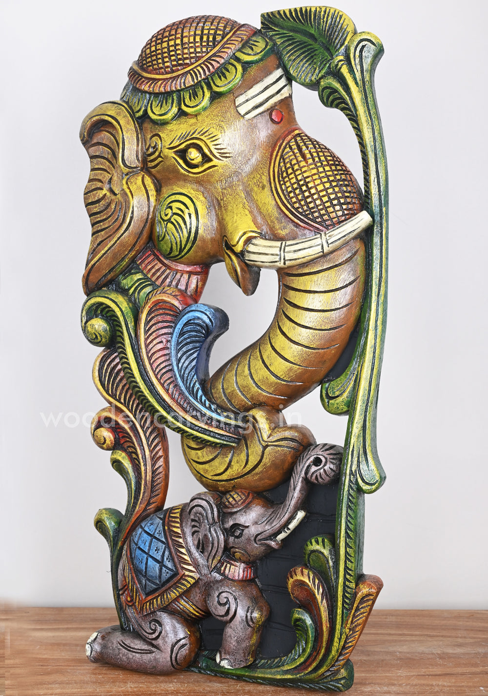 Mother With Baby Elephant Eating Trees Wall Mount 