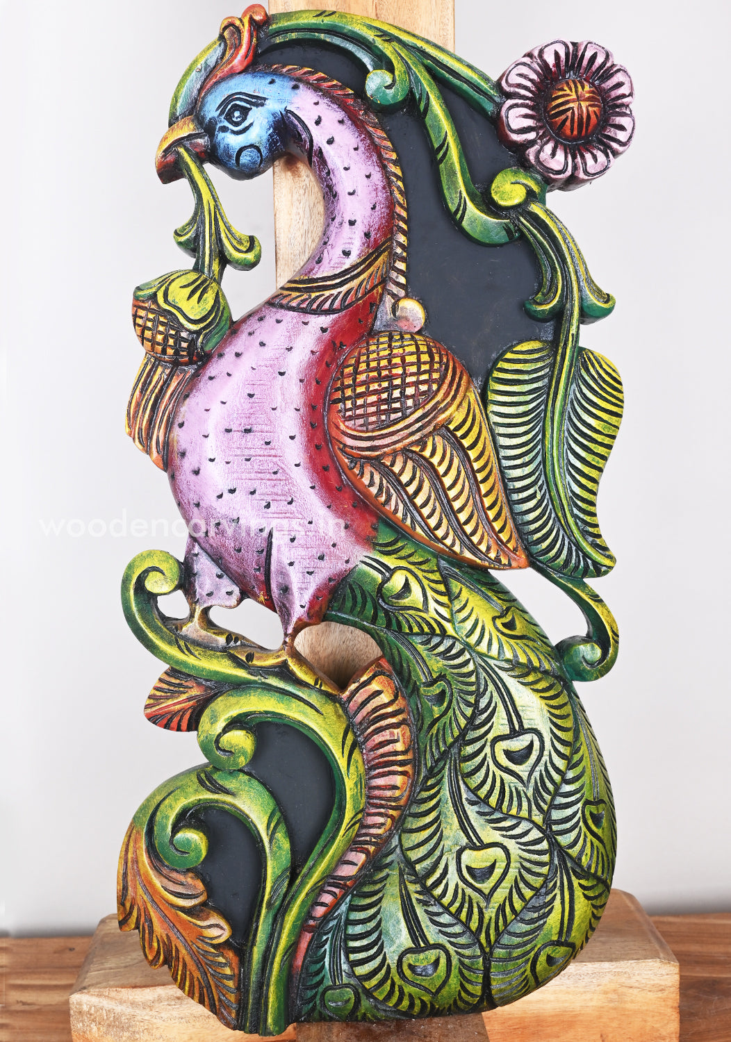 Handmade Art of Violet With Green Vertical Door Decor Peacock Wall Mount 24"